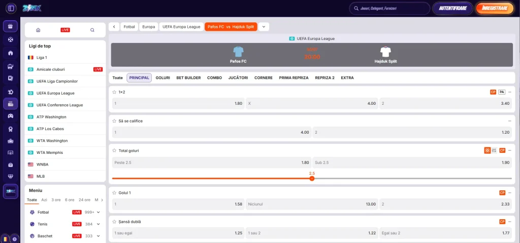 Zinx – interfața pentru pariuri live